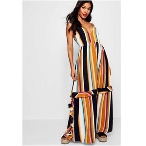 Bohemian Ruffled Striped Maxi Dress
